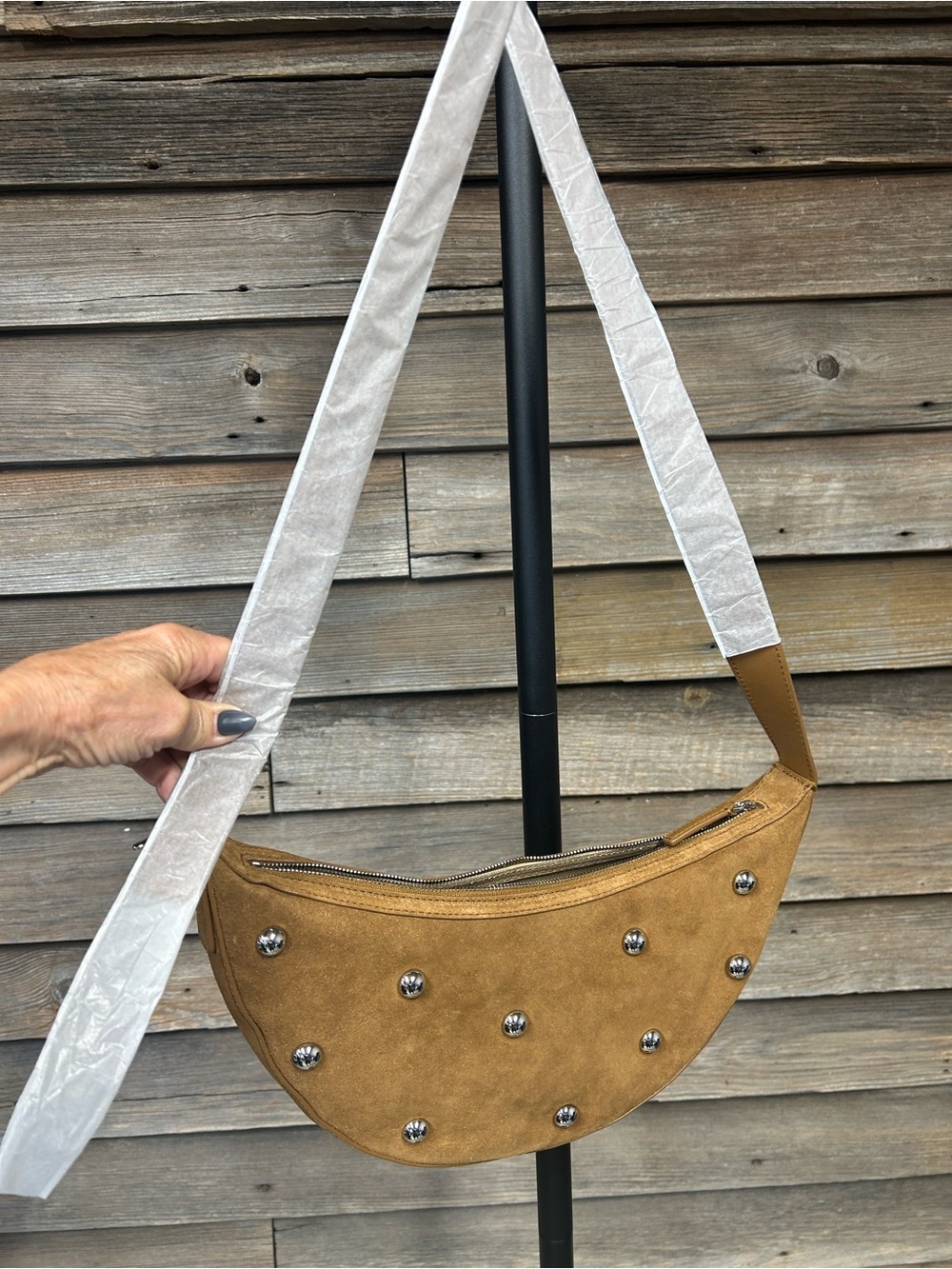 Madewell Suede Crescent Bag in Camel with Silver Studs - Picture 6 of 6